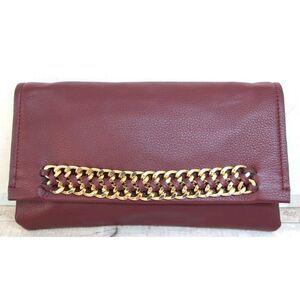 6.5"x11" VINCE CAMUTO WINE RED GENUINE LEATHER CHAIN CLUTCH WALLET POUCH HANDBAG